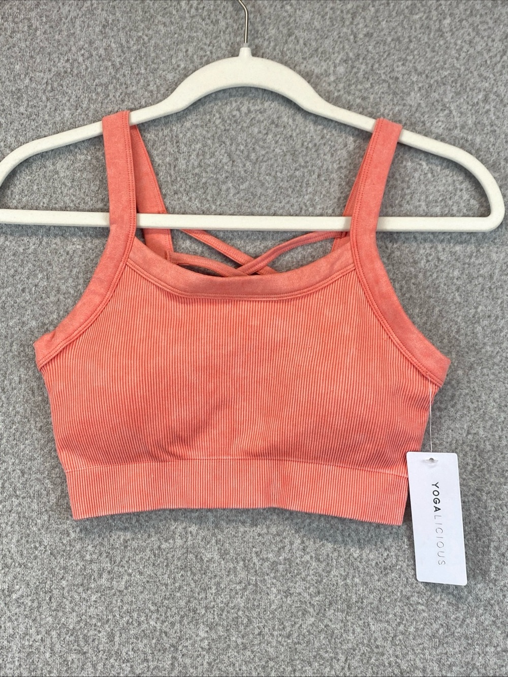 Yogalicious Claire Women's Small Persimmon Ribbed Sports Bra Strappy Pad Inserts